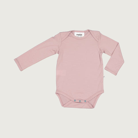 merino long sleeve bodysuit in blush pink
