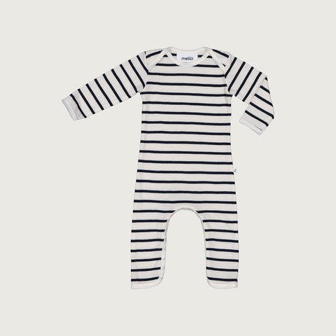 Merino baby onesie natural white Breton stripes