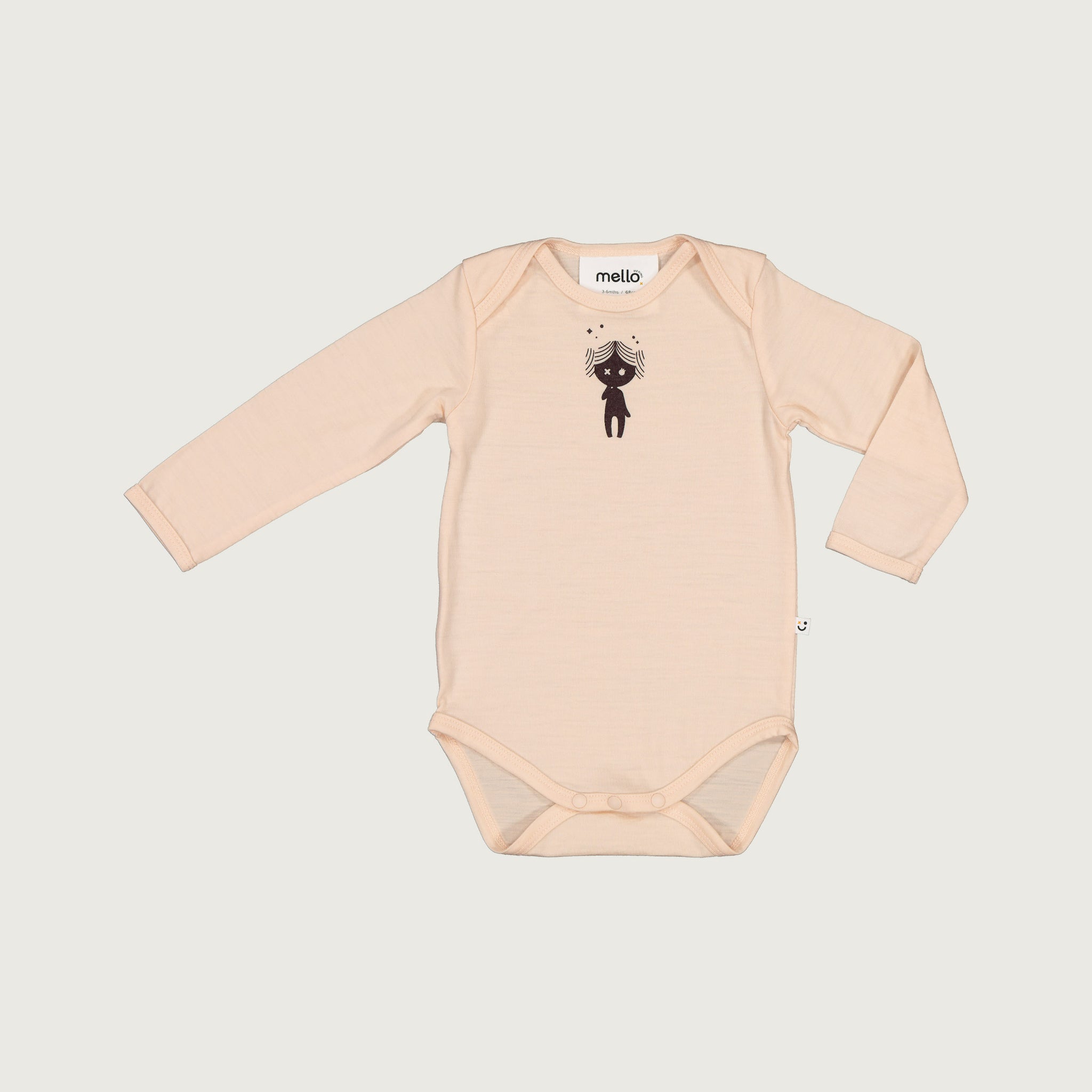 merino longs sleeve bodysuit soft peach with print