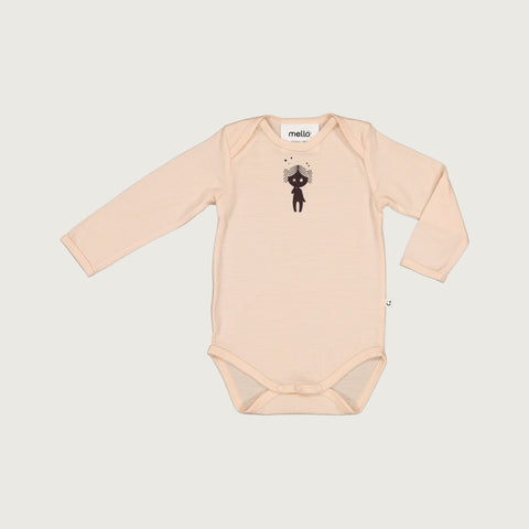 merino longs sleeve bodysuit soft peach with print