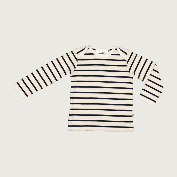 Merino baby long sleeve top natural white Breton stripes