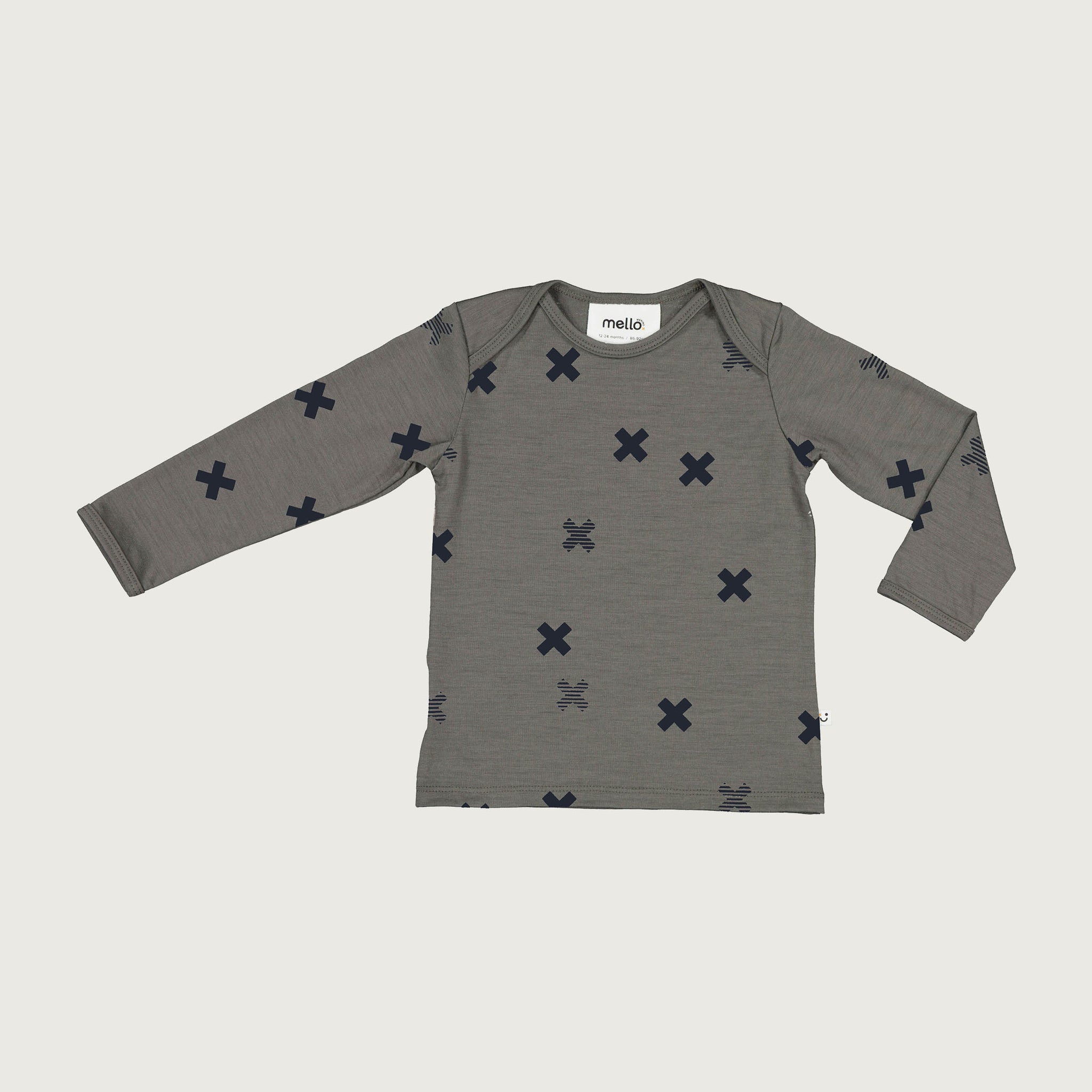 Merino baby long sleeve top dark grey with print