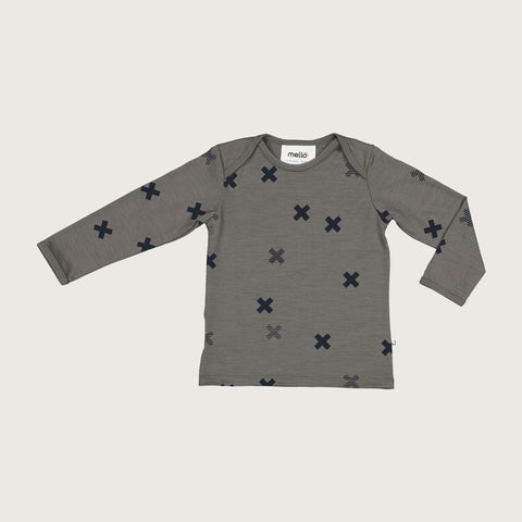 Merino baby long sleeve top dark grey with print