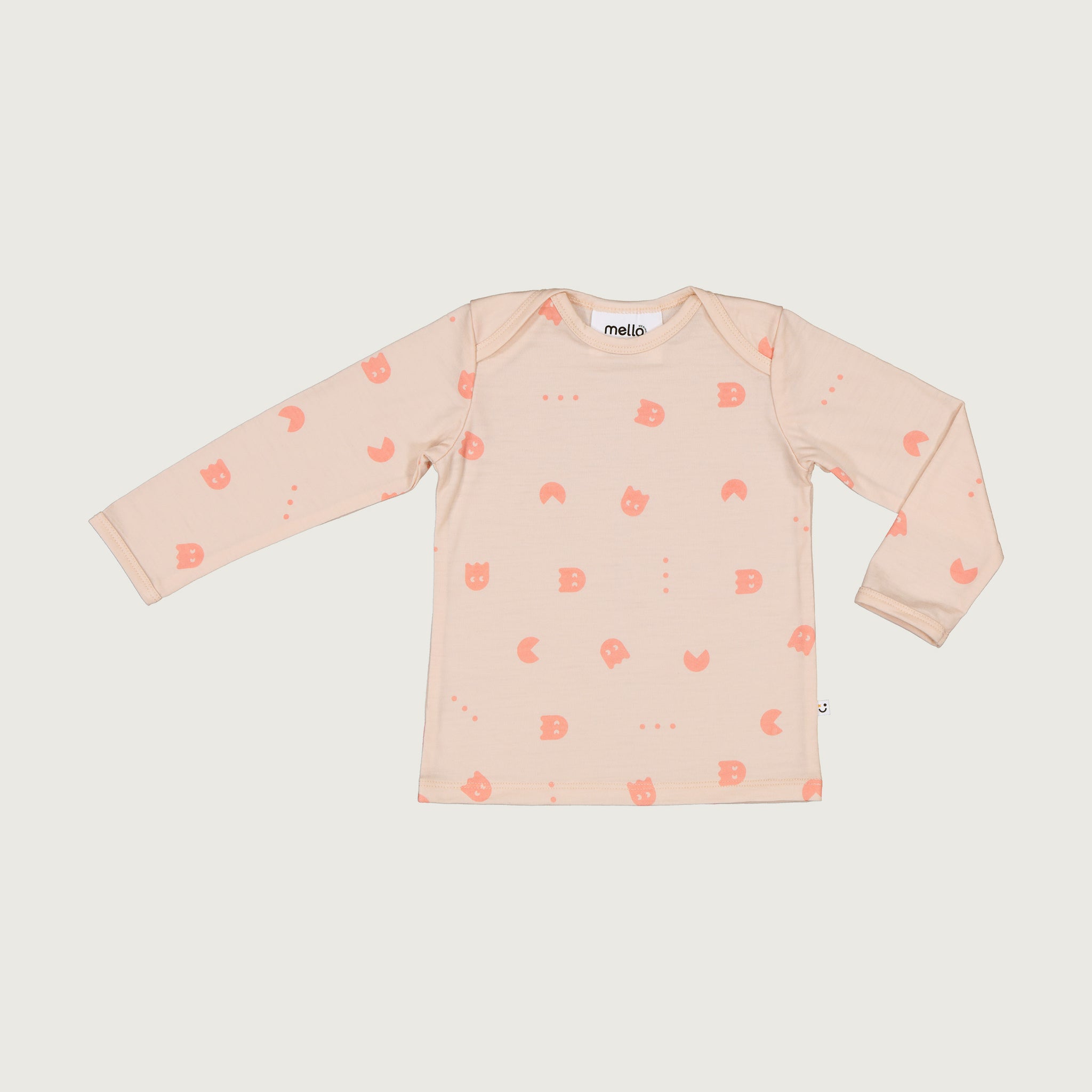 Merino baby long sleeve top dusky peach with ghost print