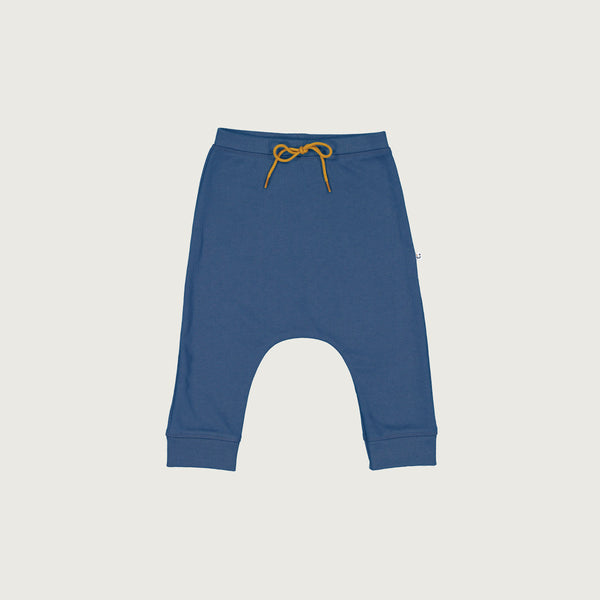 Organic cotton merino baby slouch trackie denim blue