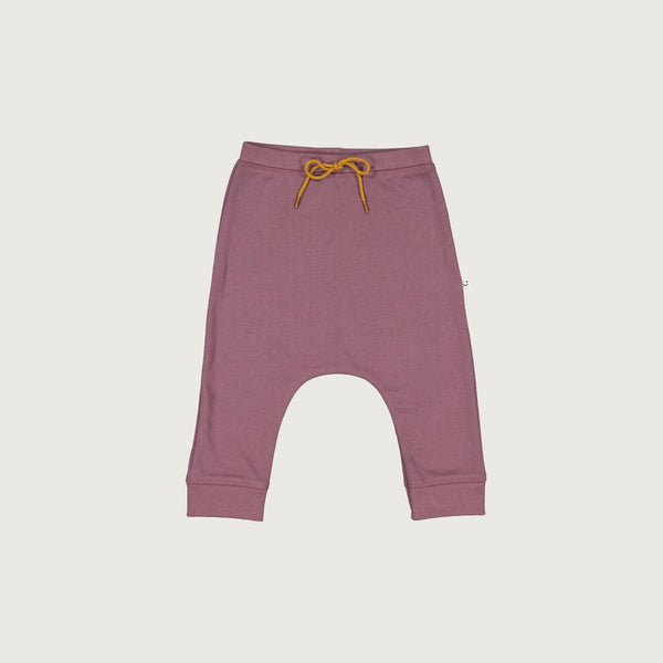 Organic cotton merino baby slouch trackie plum