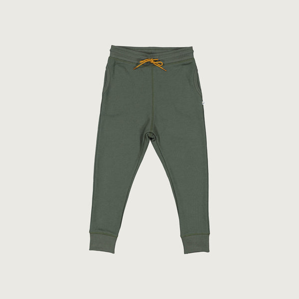 Organic cotton merino trackie pants olive green