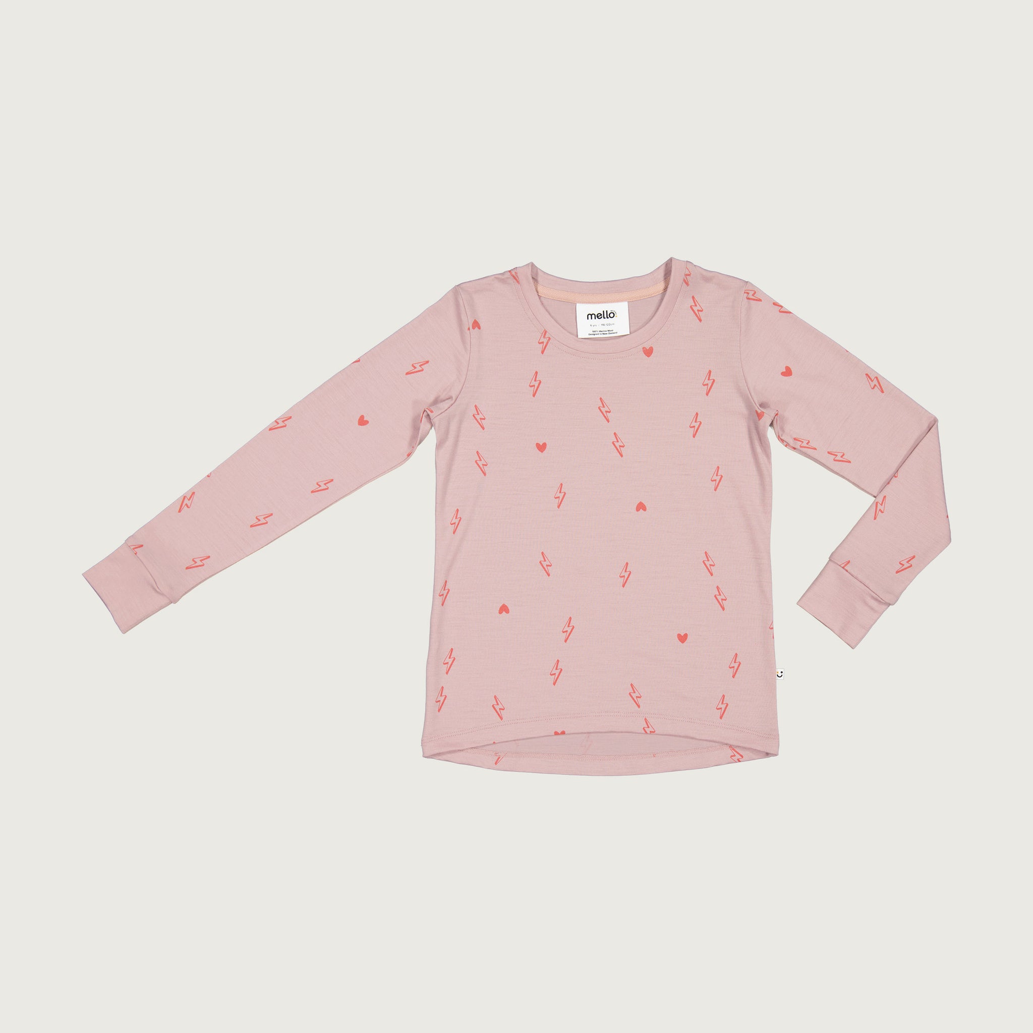 merino long sleev top in blush pink with print
