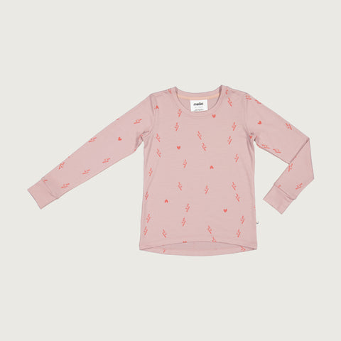 merino long sleev top in blush pink with print