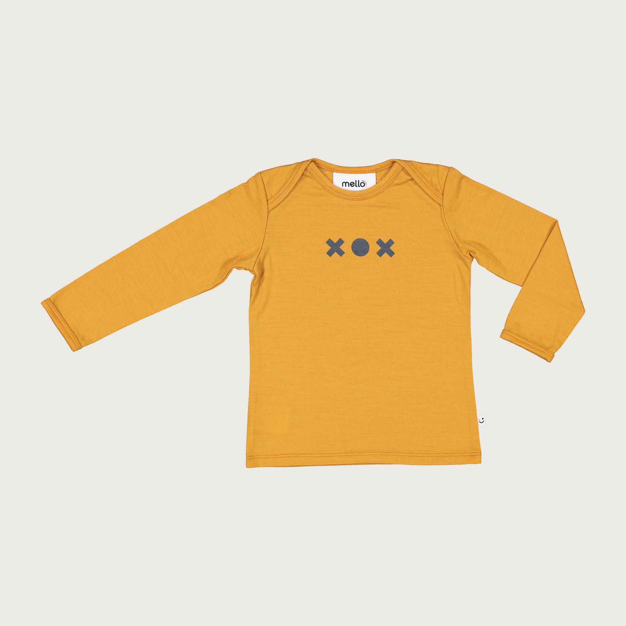 Merino baby long sleeve top nugget yellow with print