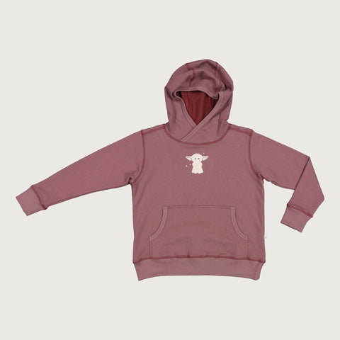 Organic cotton merino hoodie plum with print