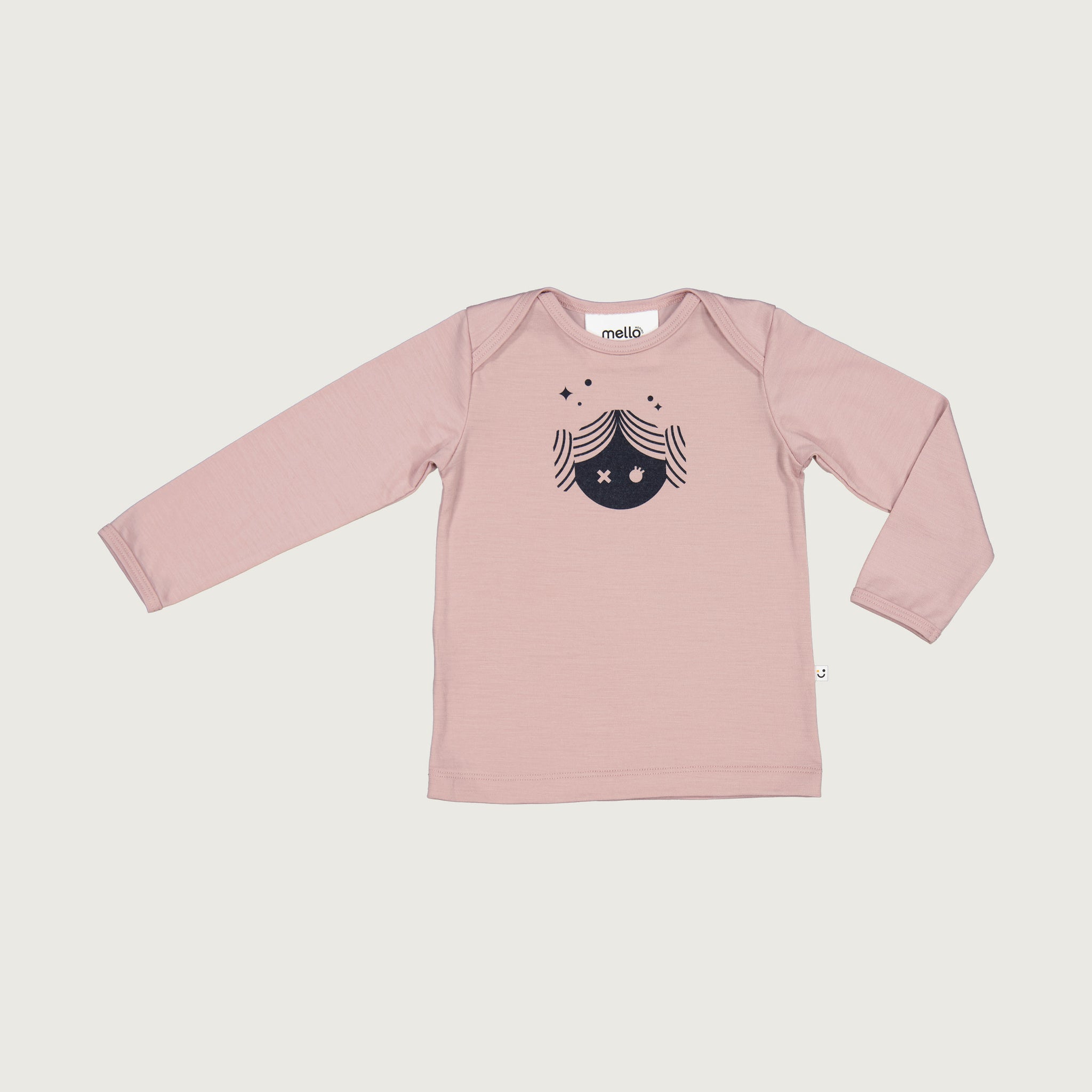 merino baby long sleeve top blush pink with print