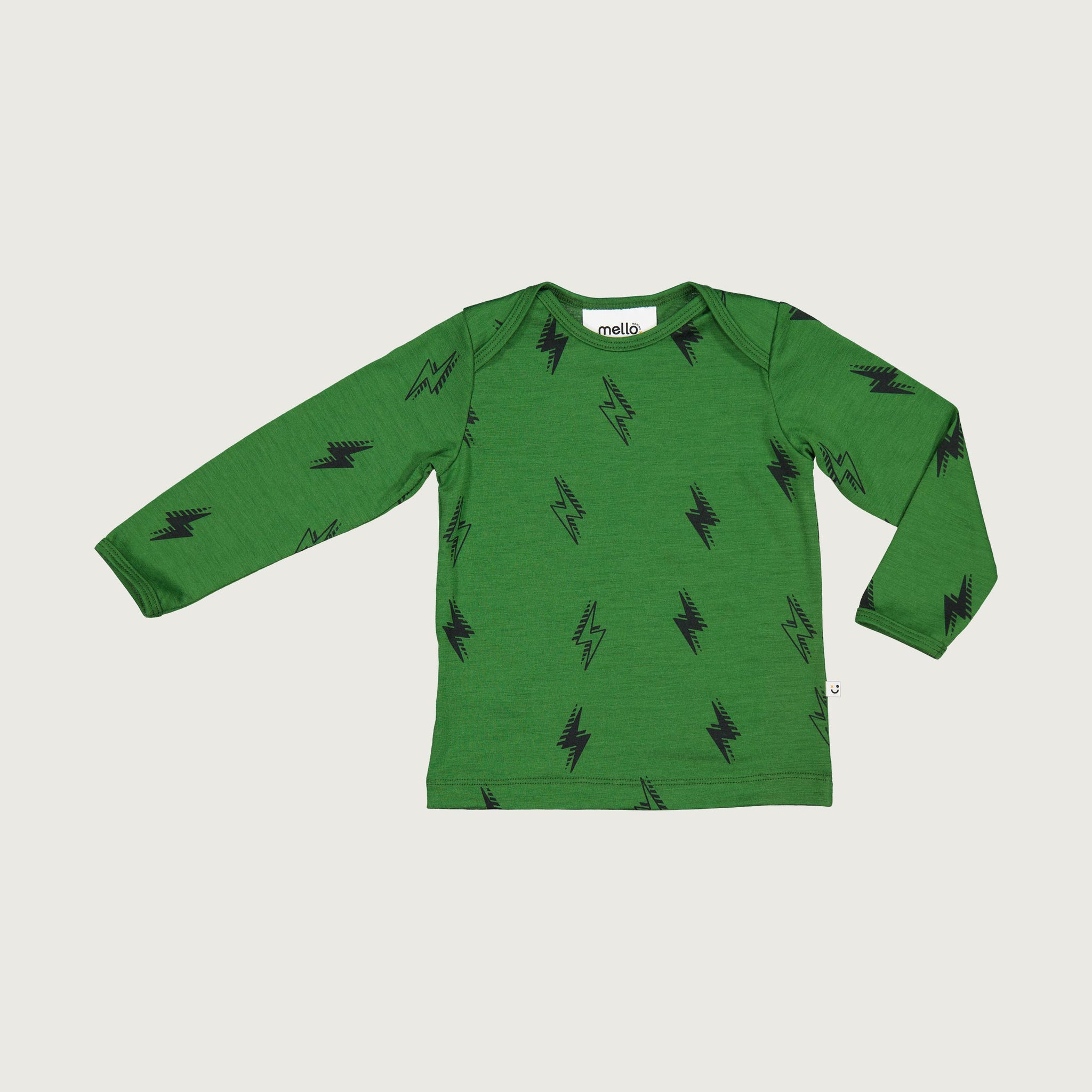 Merino baby long sleeve top moss green with print