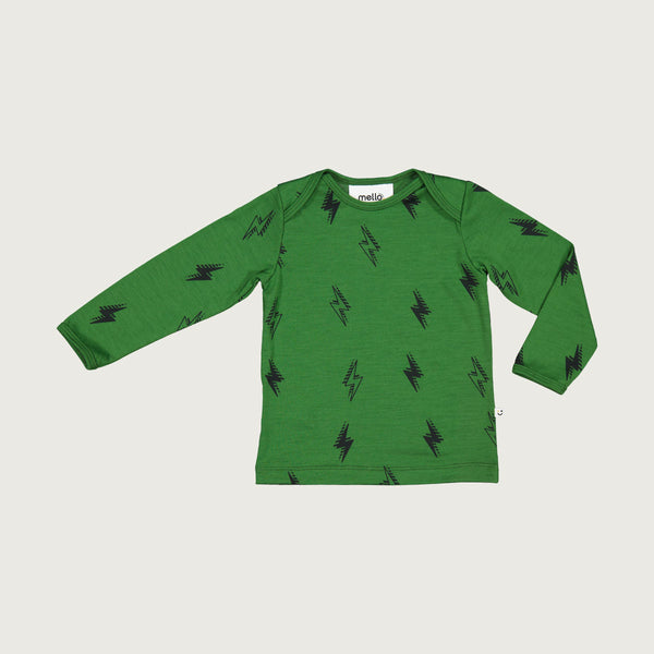 Merino baby long sleeve top moss green with print