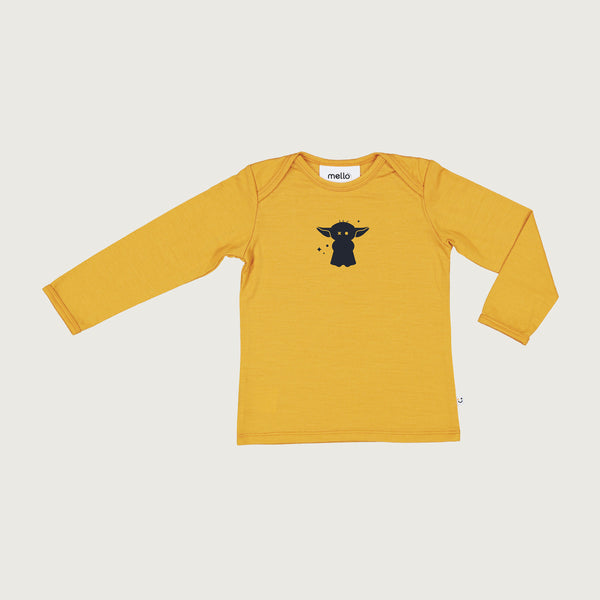 merino baby long sleeve top canary yellow with print