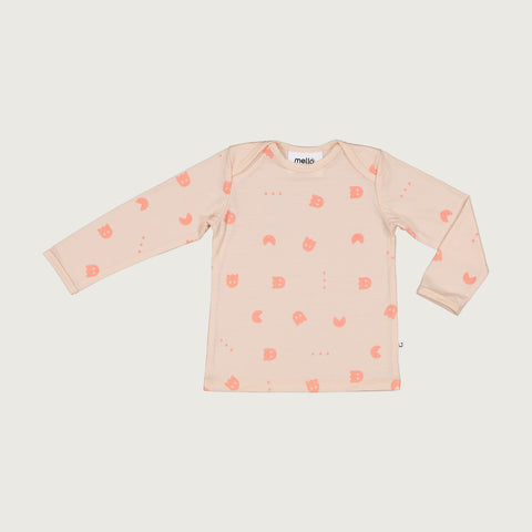 Merino baby long sleeve top dusky peach with ghost print