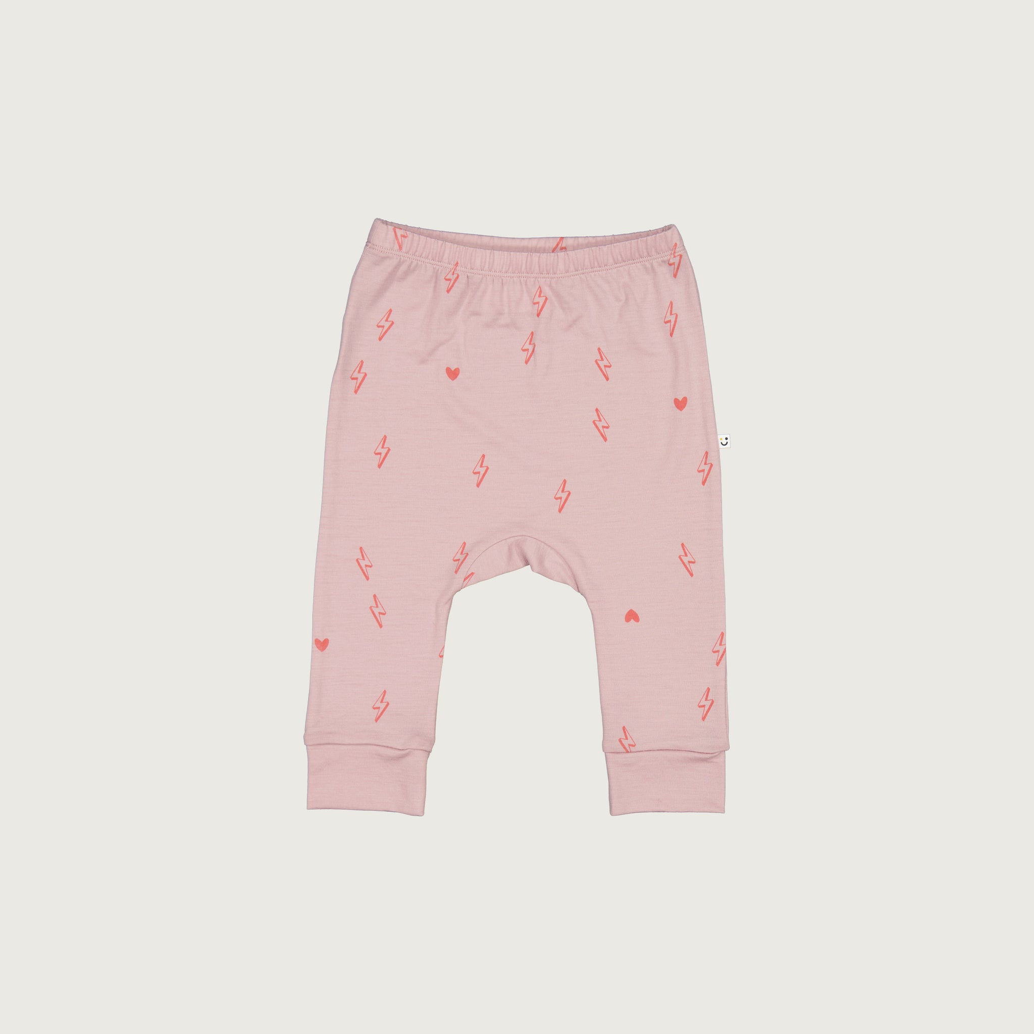 Merino baby slouch pants blush pink with print